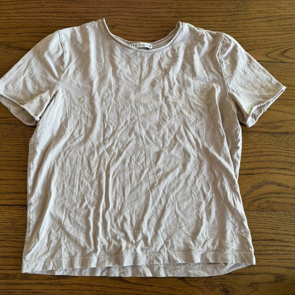 Zara Womens Tan Cotton T Shirt Top Sz S